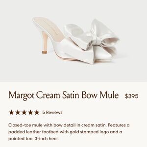 WORN ONCE! Loeffler Randall Satin Bow Mules in Cream- Perfect Bridal Shoe